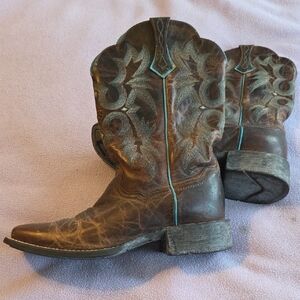 Ariat Brown and Blue Leather Cowboy Boots